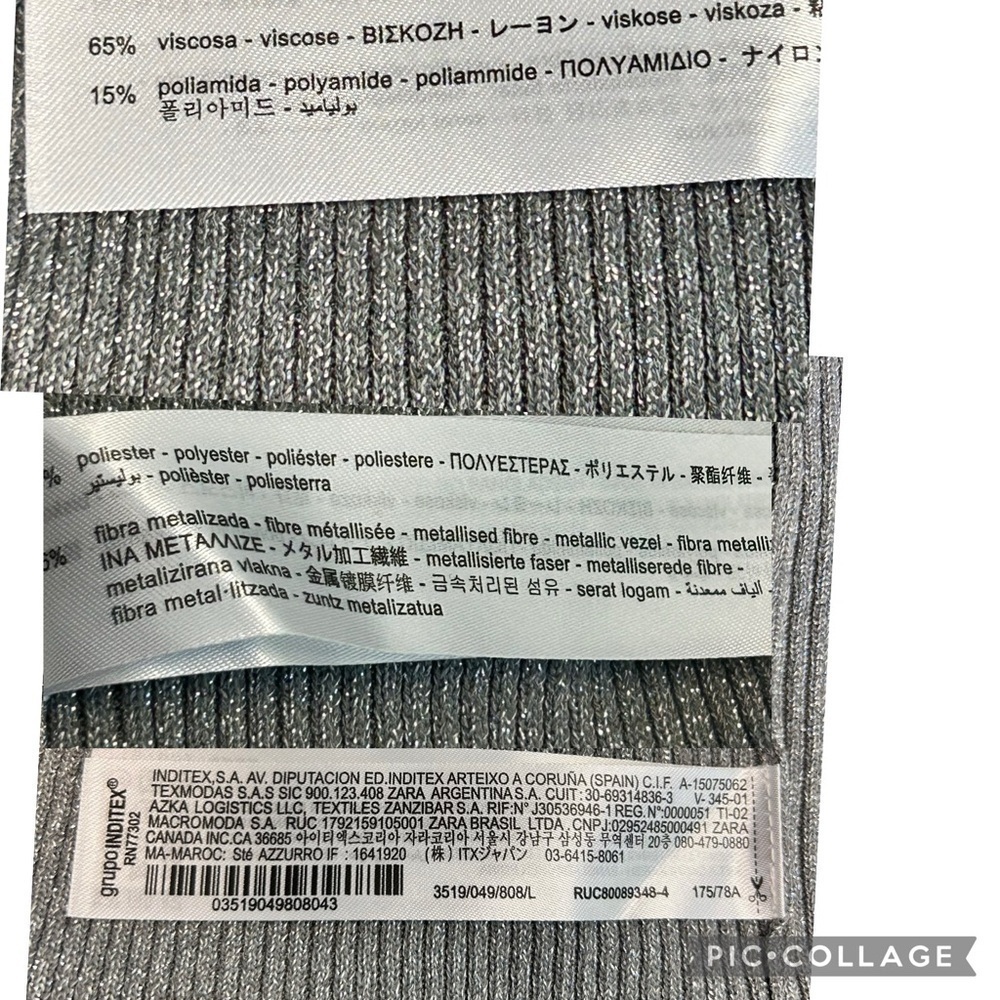 Zara metallic silver thread gray knit midi pencil skirt side slit Sz L NWOT - Picture 6 of 10